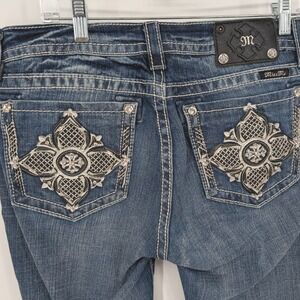 Miss Me Bootcut Jeans Women 32 Blue Embellished Pocket Mid Rise Western Y2K